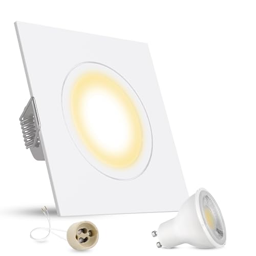linovum Einbaustrahler GU10 weiss eckig starr inkl. 5W LED GU10 warmweiss - Leuchtmittel wechselbar - Deckenspot Einbau 230V von linovum