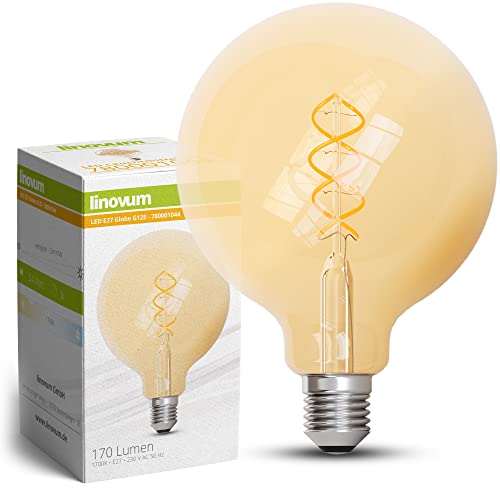 linovum Globe LED Filament Glühbirne E27 dimmbar extra warmweiß, G125 extra große Kugelform - Vintage Retro Edison Lampe 3,4W von linovum