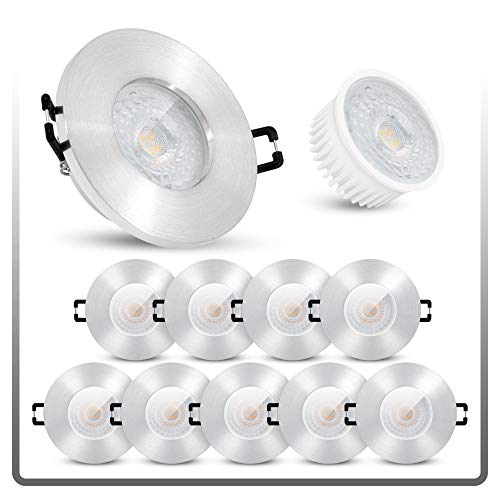 linovum ISASO IP65 Einbauleuchten LED 10er Set extra flach LED 4W warmweiß 230V - Deckenspots gebürstet rund für Bad & Dusche von linovum