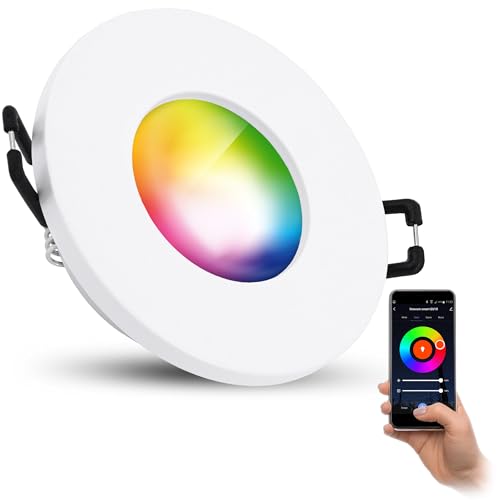 linovum ISAWO Einbau Deckenstrahler rund mit smart LED Modul 4W RGB + CCT - Deckenleuchte weiß IP65 kompatibel mit Alexa, Google & Siri von linovum