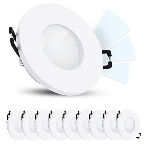 linovum ISAWO LED Einbaustrahler 10er Set Dimmbar ohne Dimmer IP65 - LED GU10 5W neutralweiß 230V - fourSTEP Badspot weiß rund von linovum