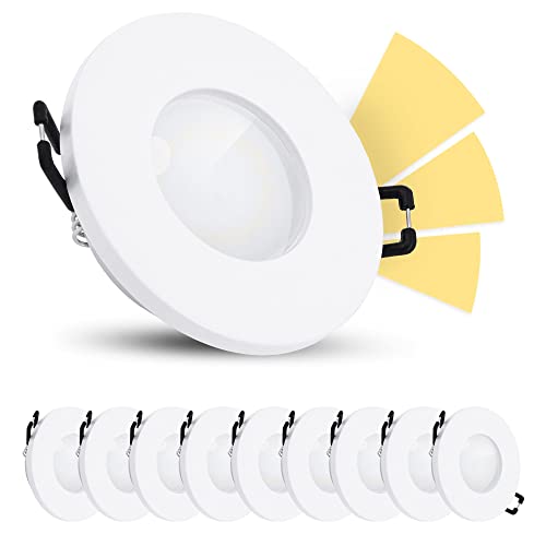 linovum ISAWO LED Einbaustrahler 10er Set Dimmbar ohne Dimmer IP65 - LED GU10 5W warmweiß 230V - fourSTEP Badspot weiß rund von linovum