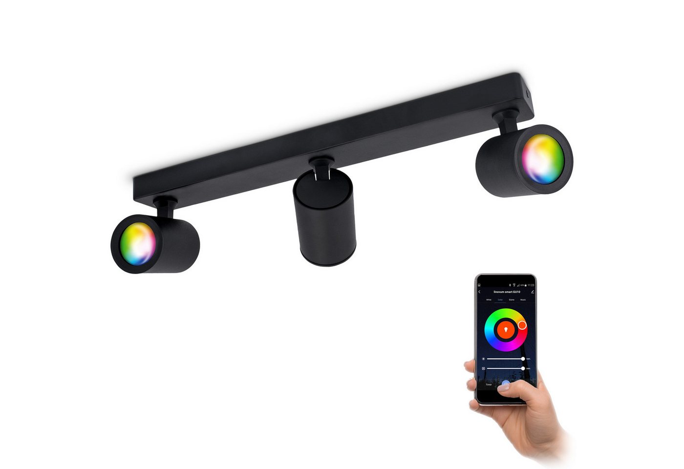 linovum LED Aufbaustrahler TENJO Deckenstrahler 3 flammig schwarz schwenkbar inkl. Smart GU10, RGB linovum LED Aufbaustrahler TENJO Deckenstrahler 3 flammig schwarz schwenkbar inkl. Smart GU10, RGB von linovum