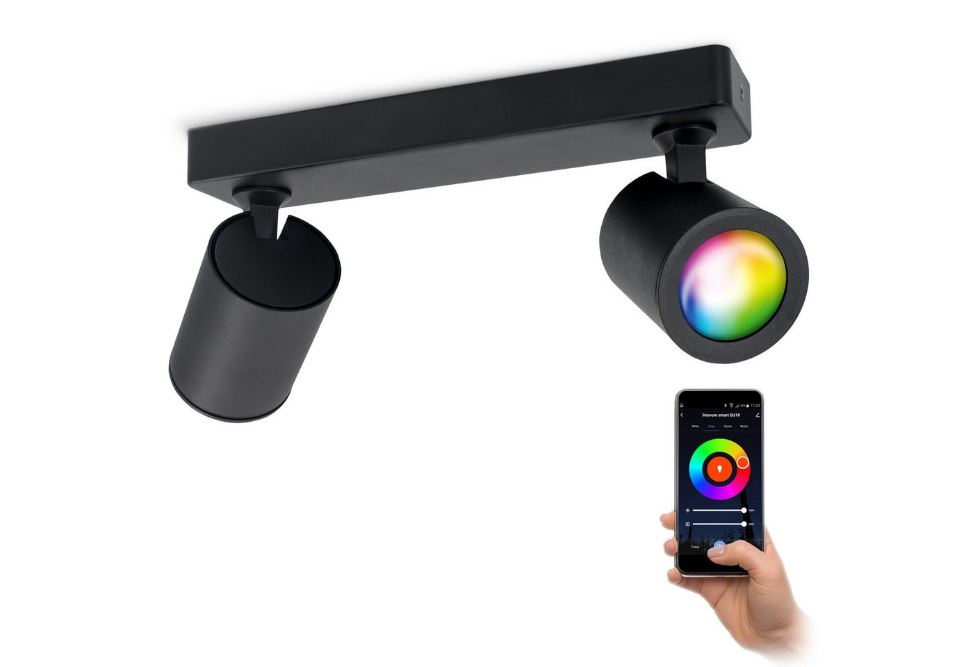 linovum LED Aufbaustrahler TENJO Smarthome Spotbalken 2er schwarz schwenkbar mit LED GU10 dimmbar, RGB linovum LED Aufbaustrahler TENJO Smarthome Spotbalken 2er schwarz schwenkbar mit LED GU10 dimmbar, RGB von linovum