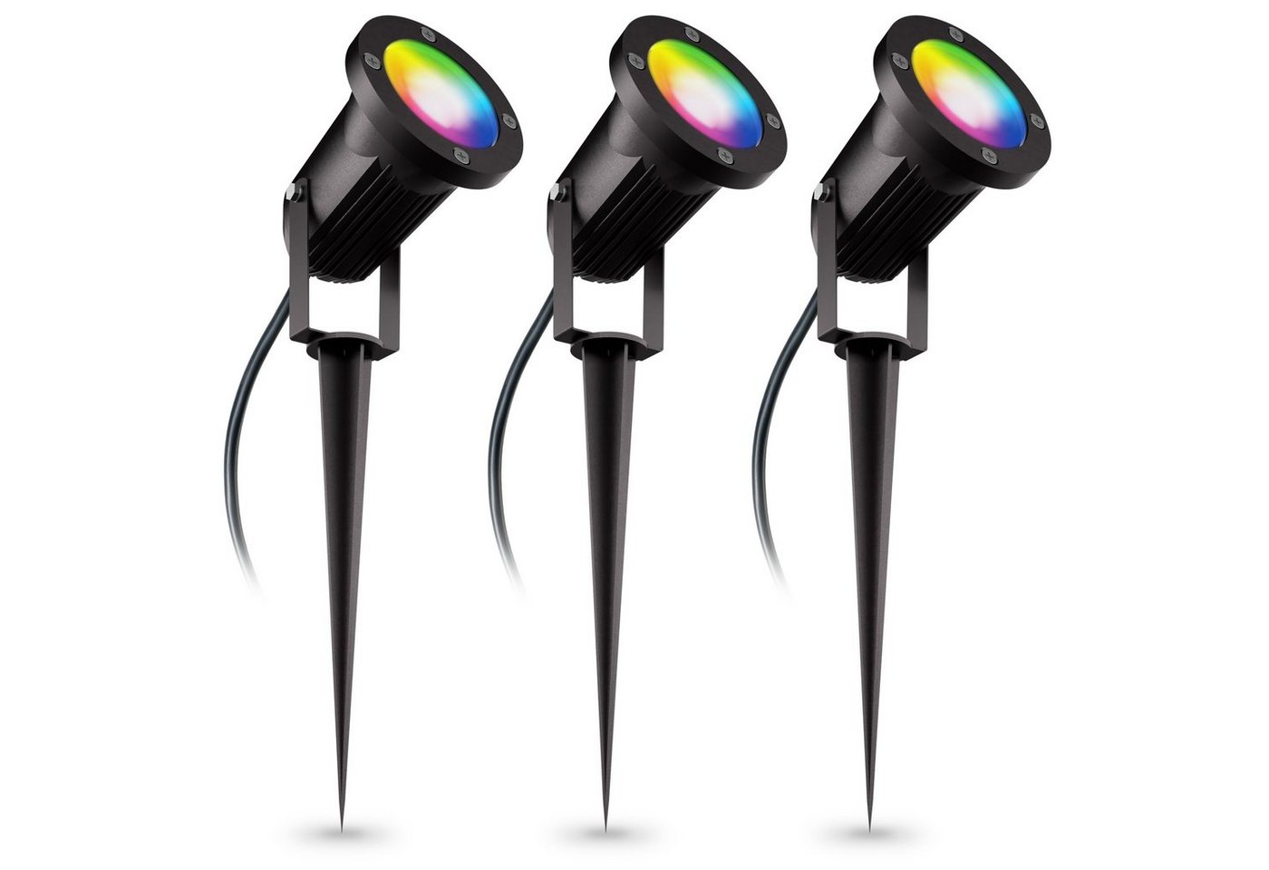 linovum Smarte LED-Leuchte 3er Set CARI Erdspiess Gartenstrahler 2m Kabel IP65/IP44 Smart GU10, RGB linovum Smarte LED-Leuchte 3er Set CARI Erdspiess Gartenstrahler 2m Kabel IP65/IP44 Smart GU10, RGB von linovum