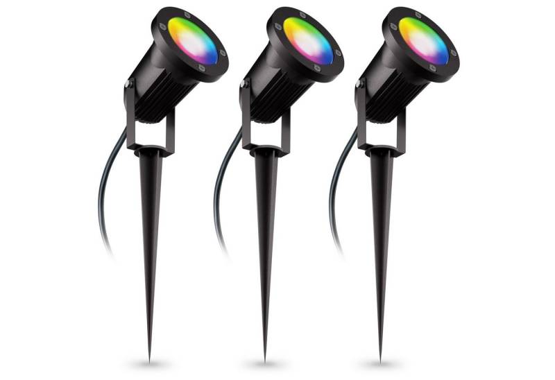 linovum Smarte LED-Leuchte 3er Set CARI Erdspiess Gartenstrahler 2m Kabel IP65/IP44 Smart GU10, RGB von linovum