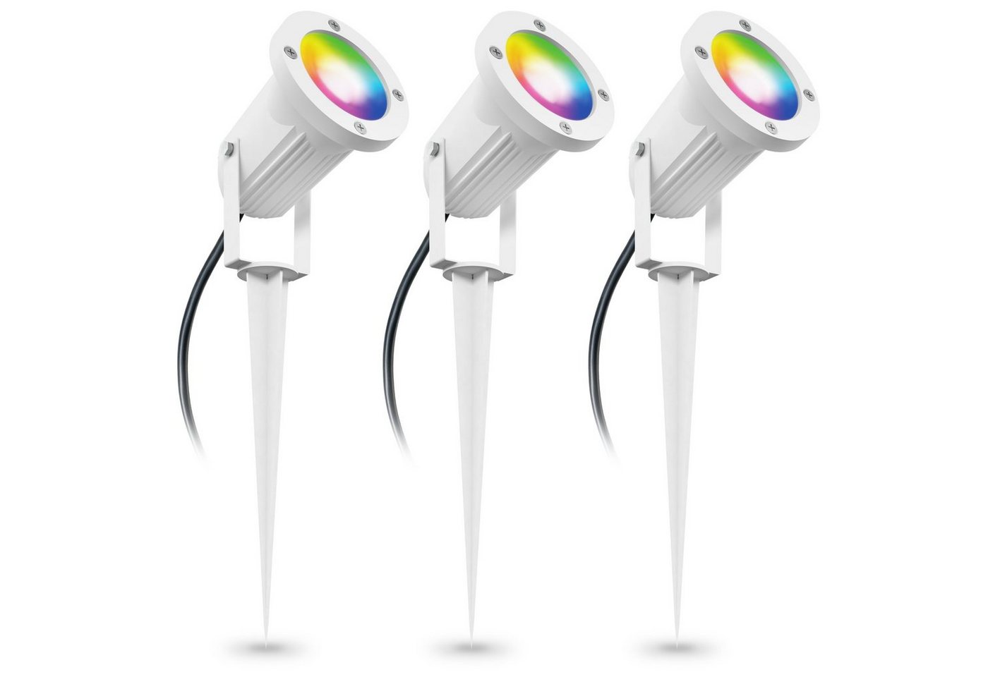 linovum Smarte LED-Leuchte 3er Set CARI Erdspiess Gartenstrahler weiss mit Kabel IP65/IP44, RGB linovum Smarte LED-Leuchte 3er Set CARI Erdspiess Gartenstrahler weiss mit Kabel IP65/IP44, RGB von linovum