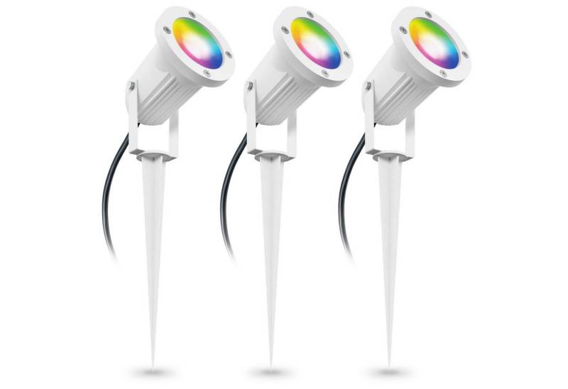 linovum Smarte LED-Leuchte 3er Set CARI Erdspiess Gartenstrahler weiss mit Kabel IP65/IP44, RGB von linovum