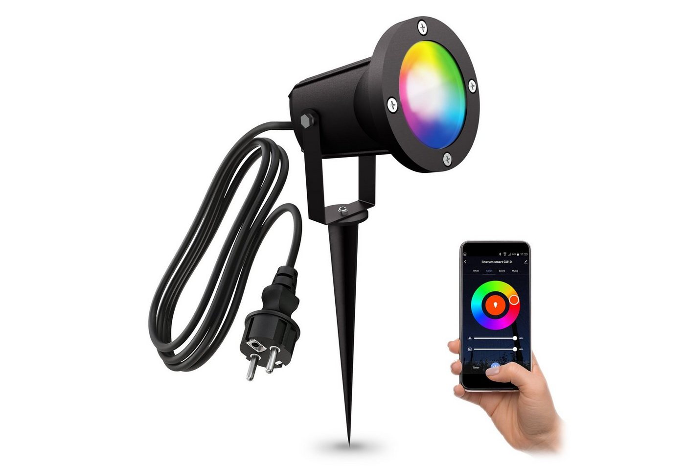 linovum Smarte LED-Leuchte CARI Erdspiess Gartenstrahler 2m Kabel IP65/IP44 Smart GU10 dimmbar, RGB linovum Smarte LED-Leuchte CARI Erdspiess Gartenstrahler 2m Kabel IP65/IP44 Smart GU10 dimmbar, RGB von linovum