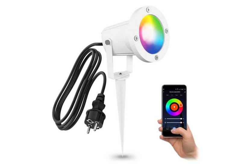 linovum Smarte LED-Leuchte CARI Erdspiess LED Gartenstrahler weiss mit Kabel IP65/IP44 Smart, RGB von linovum