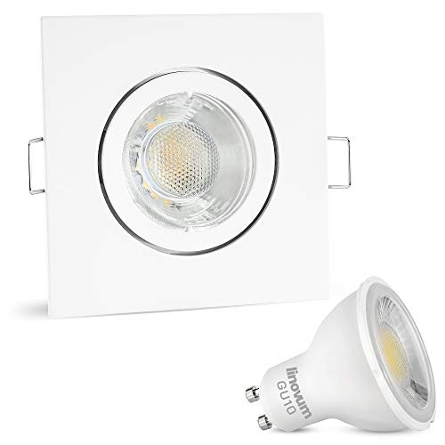 linovum LED Einbauleuchte 6W GU10 in weiß & schwenkbar Lichtfarbe neutralweiß - Deckenspot eckig für 230V ohne Trafo mit Lampe von linovum