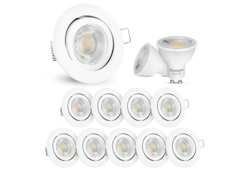 linovum LED Einbaustrahler 10 x LED Einbaustrahler weiss rund schwenkbar Spot inkl. LED GU10, Leuchtmittel inklusive, Leuchtmittel inklusive von linovum