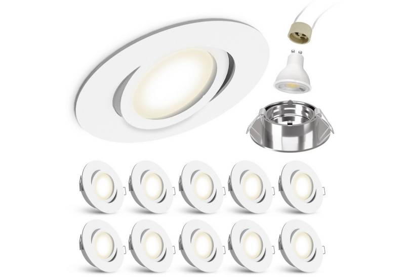 linovum LED Einbaustrahler 10 x LED Einbaustrahler weiss rund schwenkbar Spot inkl. LED GU10, Neutralweiß von linovum
