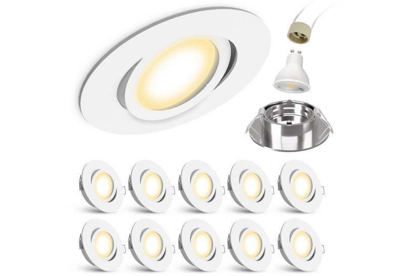linovum LED Einbaustrahler 10 x LED Einbaustrahler weiss rund schwenkbar Spot inkl. LED GU10, Warmweiß bis Tageslicht von linovum