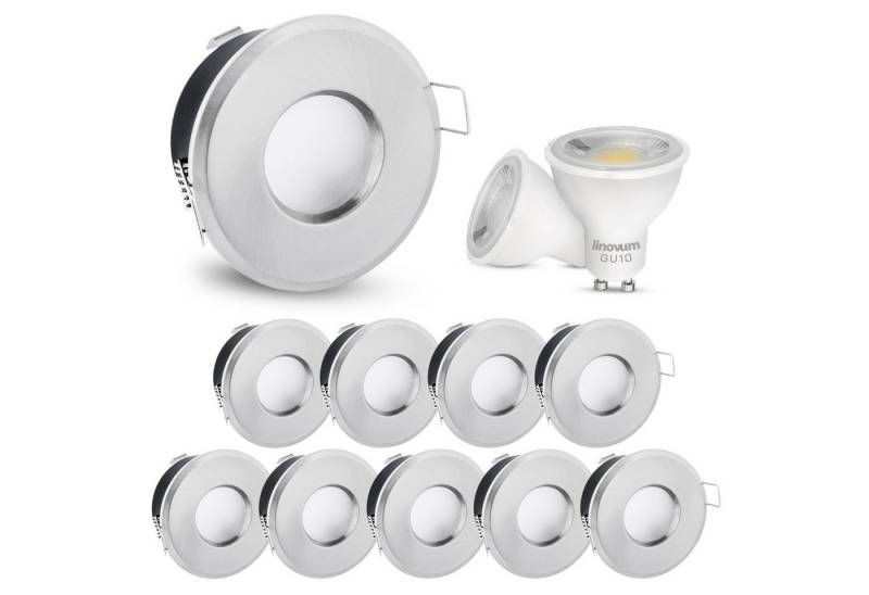 linovum LED Einbaustrahler 10 x LED Einbaustrahler IP65 neutralweiss GU10 6W 230V - Edelstahl, Neutralweiß von linovum