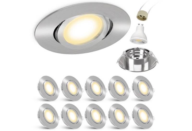 linovum LED Einbaustrahler 10 x LED Einbaustrahler warmweiss GU10 2W 230V - Edelstahl Optik, Warmweiß von linovum