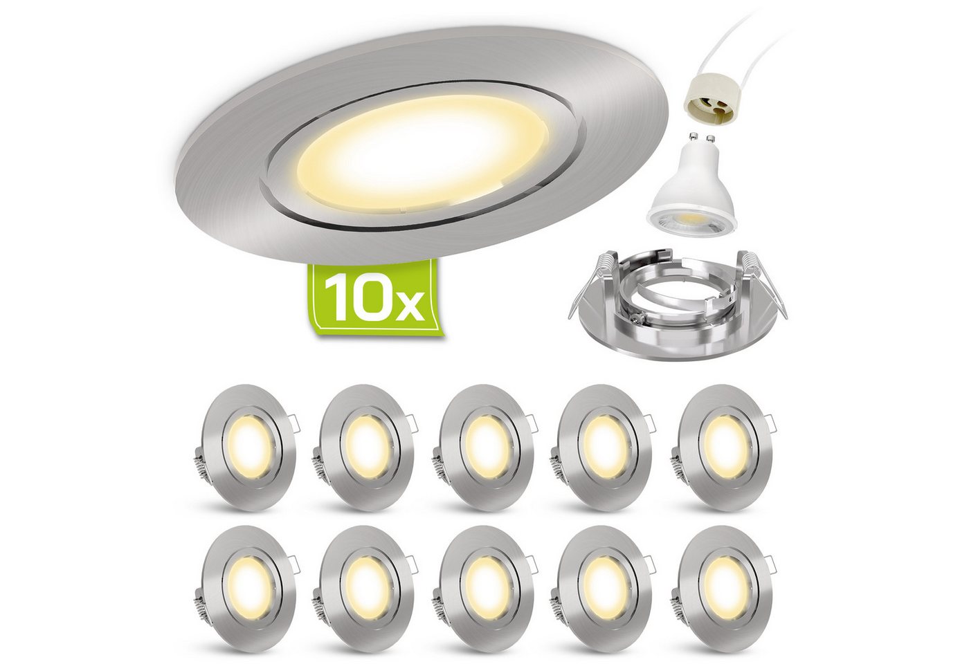 linovum LED Einbaustrahler 10 x LED Einbaustrahler warmweiss GU10 2W 230V - Edelstahl Optik, Warmweiß linovum LED Einbaustrahler 10 x LED Einbaustrahler warmweiss GU10 2W 230V - Edelstahl Optik, Warmweiß von linovum