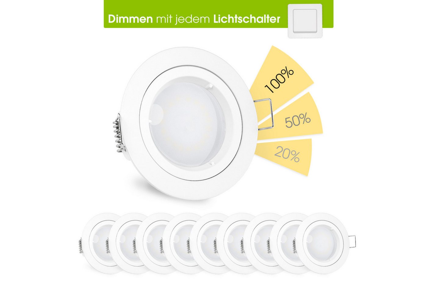 linovum LED Einbaustrahler 10 x fourSTEP LED Einbaustrahler weiss rund Dimmen ohne Dimmer GU10, Warmweiß linovum LED Einbaustrahler 10 x fourSTEP LED Einbaustrahler weiss rund Dimmen ohne Dimmer GU10, Warmweiß von linovum