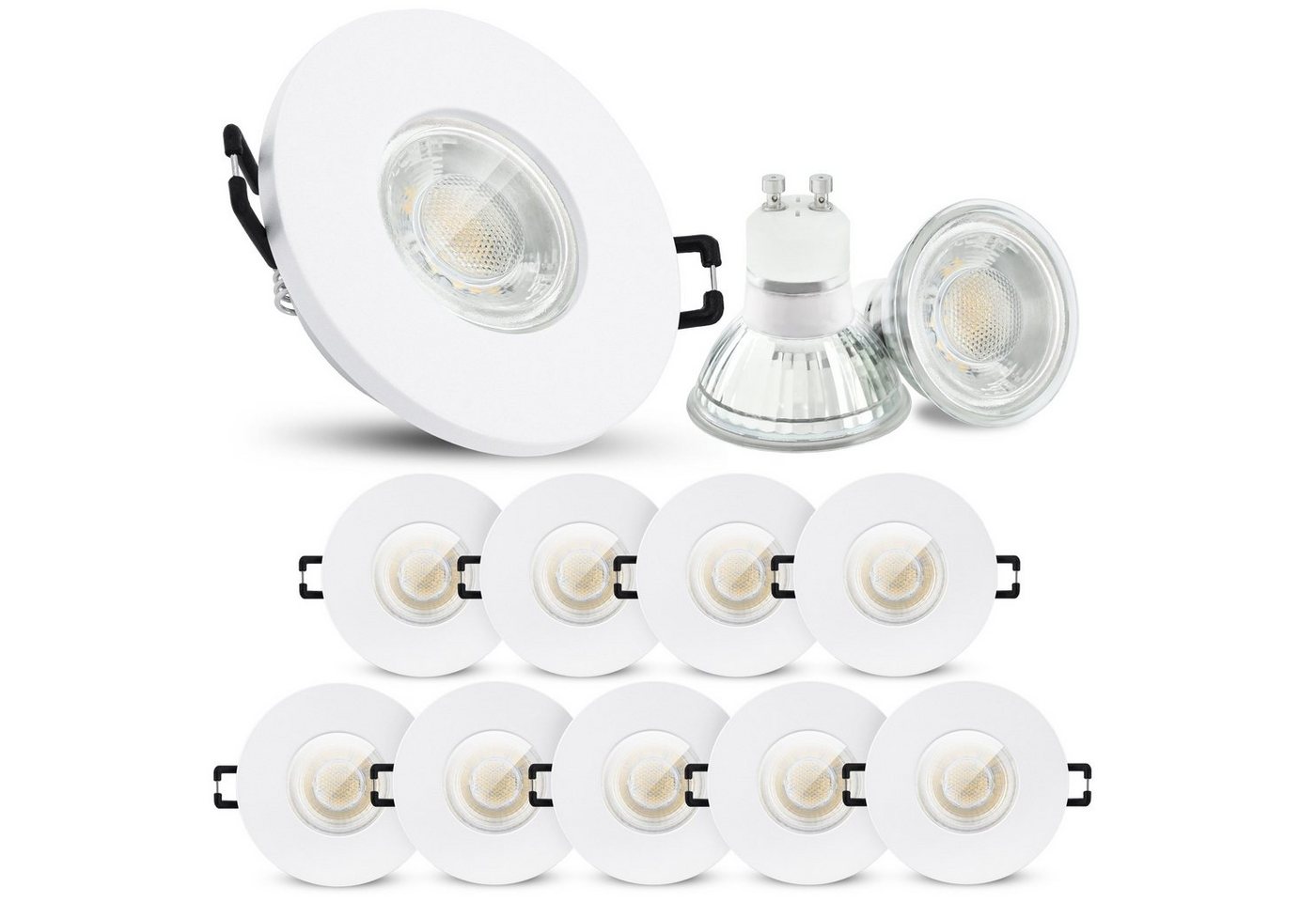 linovum LED Einbaustrahler 10er Set LED Einbauleuchten IP65 neutralweiss GU10 6W 230V - Spot, Leuchtmittel inklusive, Leuchtmittel inklusive von linovum