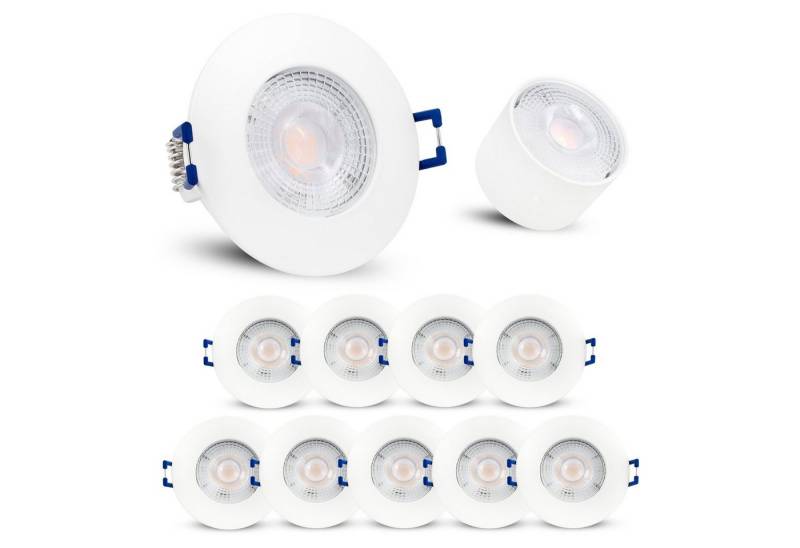 linovum LED Einbaustrahler 10er Set LED Einbauspot ETAWA flach weiss IP44 Bad & Aussen, Leuchtmittel inklusive von linovum