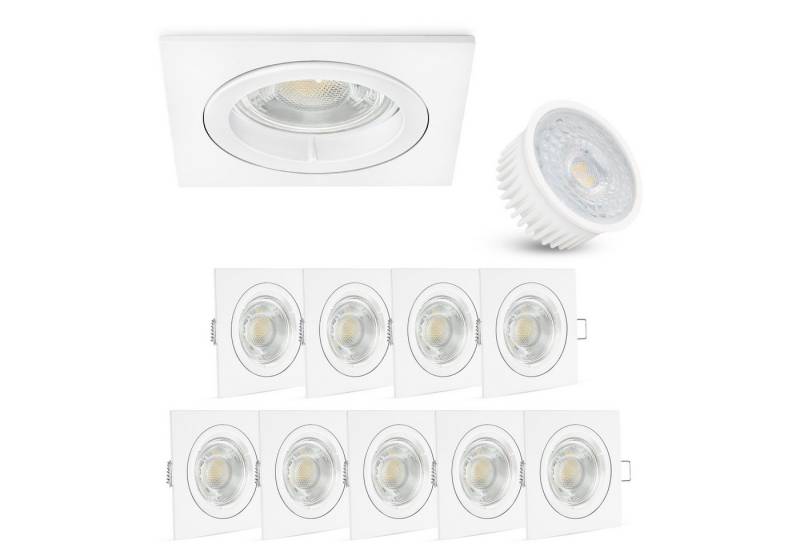 linovum LED Einbaustrahler 10er Set extra flache LED Einbauleuchte weiss eckig starr inkl 4W LED, Warmweiß von linovum
