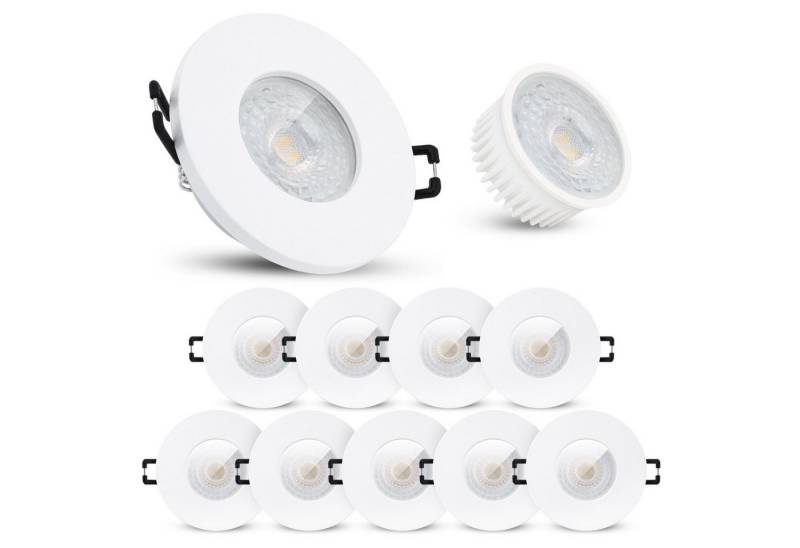 linovum LED Einbaustrahler 10er Set flache LED Einbauleuchte IP65 in rund & matt weiss mit LED, Warmweiß von linovum