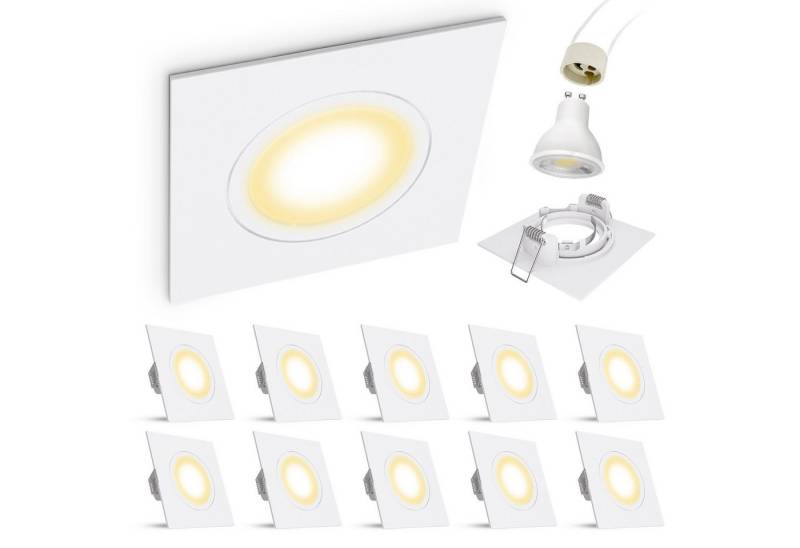 linovum LED Einbaustrahler 10x Set LED Einbauleuchte matt-weiss eckig starr inkl. LED GU10 5W, Warmweiß von linovum