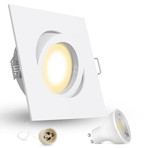 linovum LED Einbaustrahler 230V eckig weiß schwenkbar - Einbauspot Strahler mit 2W GU10 Lampe warmweiß mit Fassung ohne Trafo von linovum