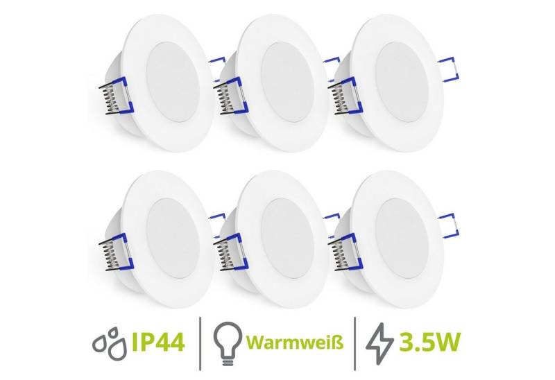 linovum LED Einbaustrahler 6er Set flache WEEVO LED Einbauleuchten Downlights 2700K 3,5W 230V, Warmweiß von linovum