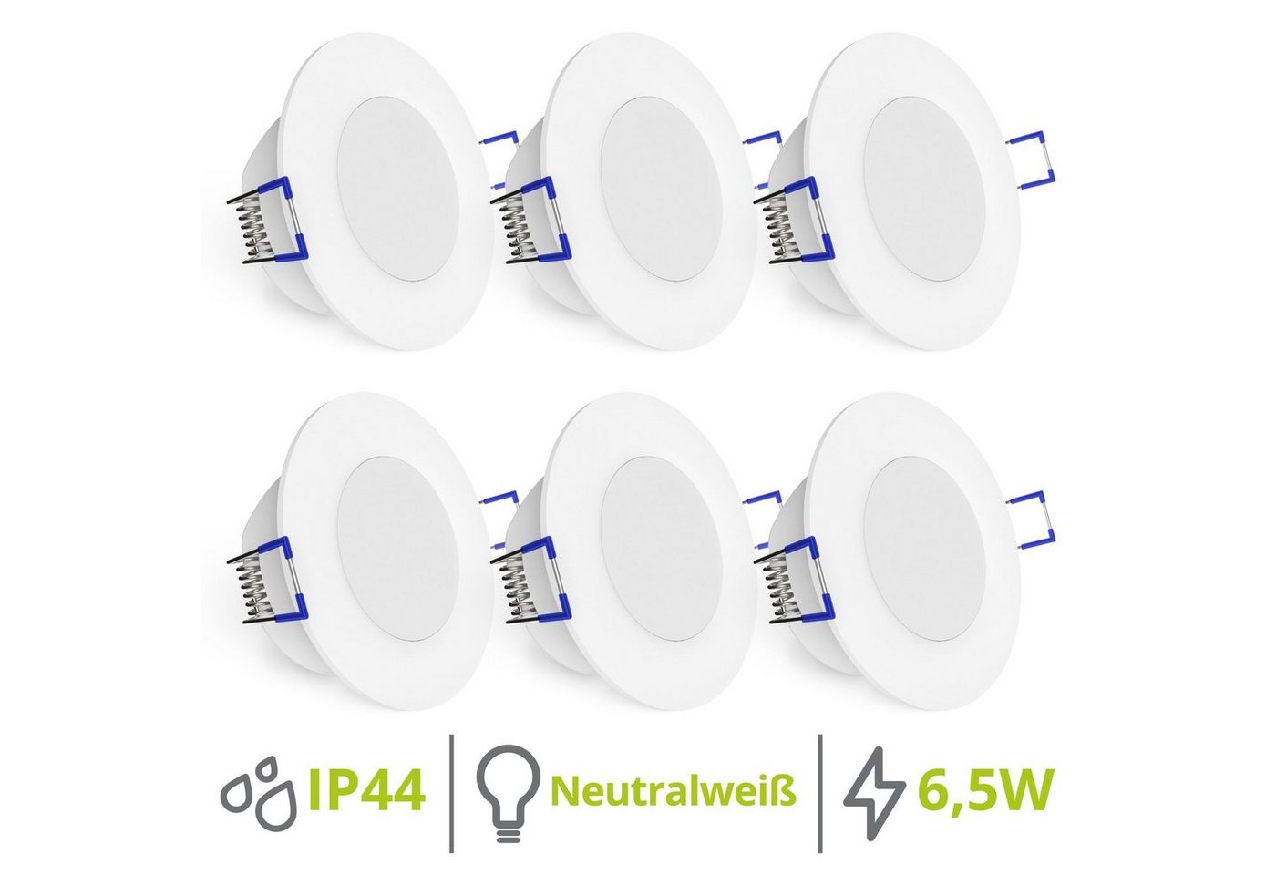 linovum LED Einbaustrahler 6er Set flache WEEVO LED Einbauleuchten Spots 4000K 6,5W 230V Bad, LED-Leuchtmittel fest verbaut, LED-Leuchtmittel fest verbaut von linovum