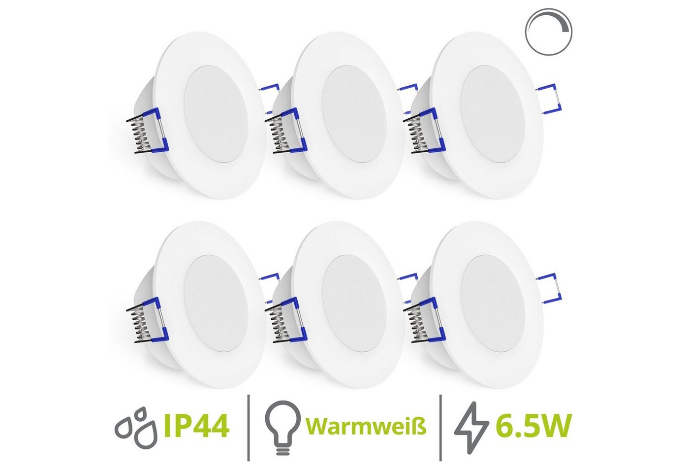 linovum LED Einbaustrahler 6er Set flache WEEVO LED Einbauleuchten dimmbar 2700K 6,5W 230V, LED-Leuchtmittel fest verbaut, LED-Leuchtmittel fest verbaut von linovum