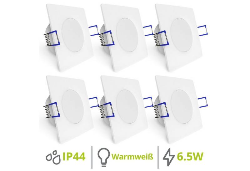 linovum LED Einbaustrahler 6er Set flache WEEVO LED Einbauspots eckig weiss 2700K 6,5W 230V Bad von linovum