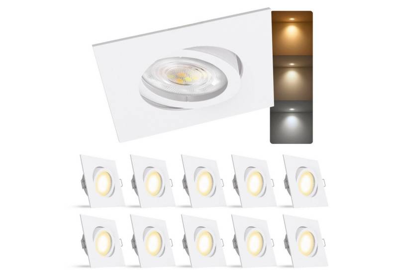 linovum LED Einbaustrahler Einbauspot Flach weiß eckig schwenkbar 4W LED Birne 3-in-1 Strahler, Warmweiß bis Tageslicht von linovum