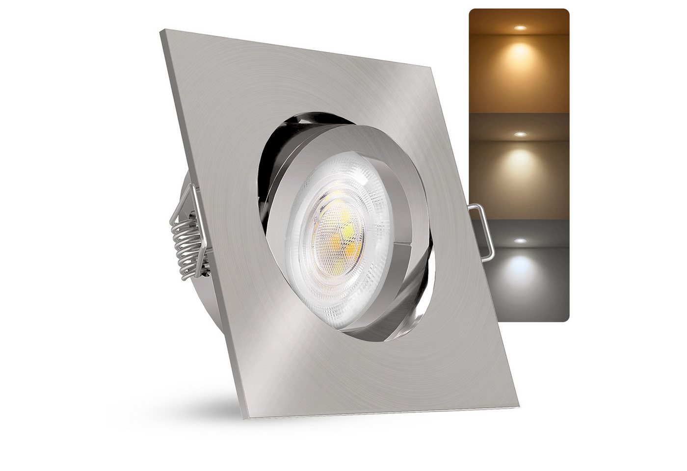 linovum LED Einbaustrahler Einbaustrahler gebürstet eckig schwenkbar mit 3-in-1 LED Birne 4W Spot, Warmweiß bis Tageslicht linovum LED Einbaustrahler Einbaustrahler gebürstet eckig schwenkbar mit 3-in-1 LED Birne 4W Spot, Warmweiß bis Tageslicht von linovum