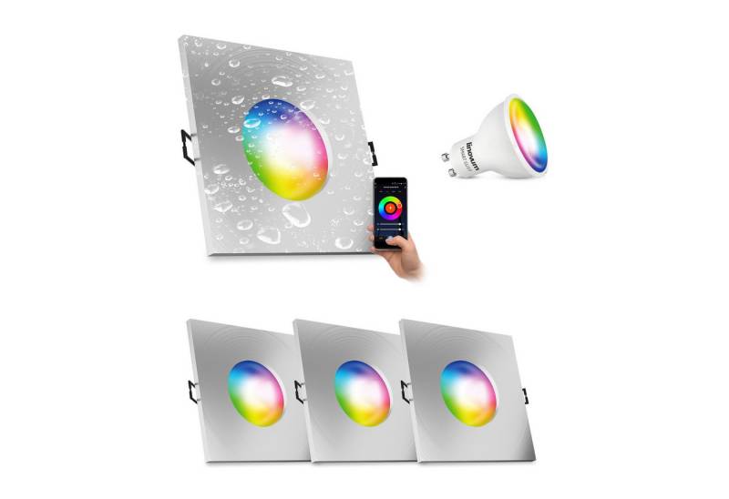 linovum LED Einbaustrahler ISASO Einbauleuchte IP65 Bad Alu eckig mit Smart GU10 4W, RGB von linovum