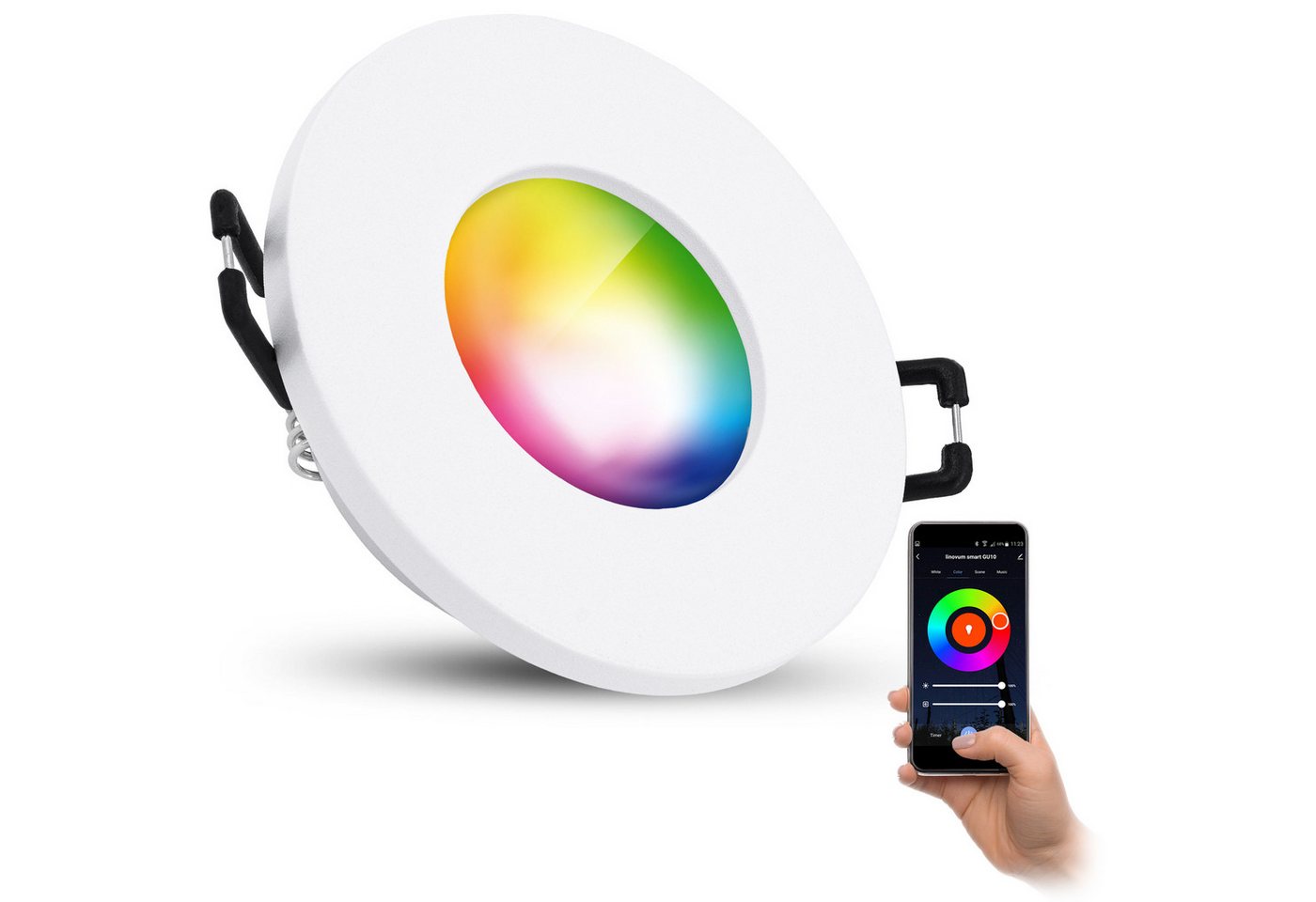 linovum Smarte LED-Leuchte ISAWO Einbau Deckenstrahler IP65 weiß mit smart LED Modul 4W, RGB linovum Smarte LED-Leuchte ISAWO Einbau Deckenstrahler IP65 weiß mit smart LED Modul 4W, RGB von linovum