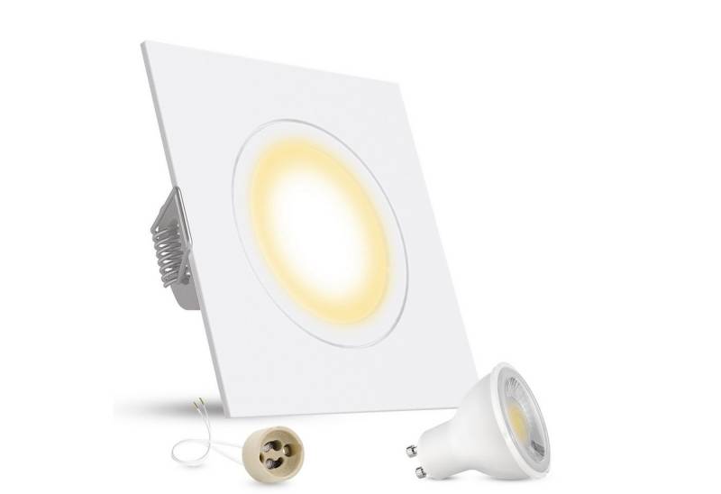 linovum LED Einbaustrahler LED Einbauleuchte Deckenspot matt-weiss eckig starr inkl. GU10 5W, Warmweiß von linovum