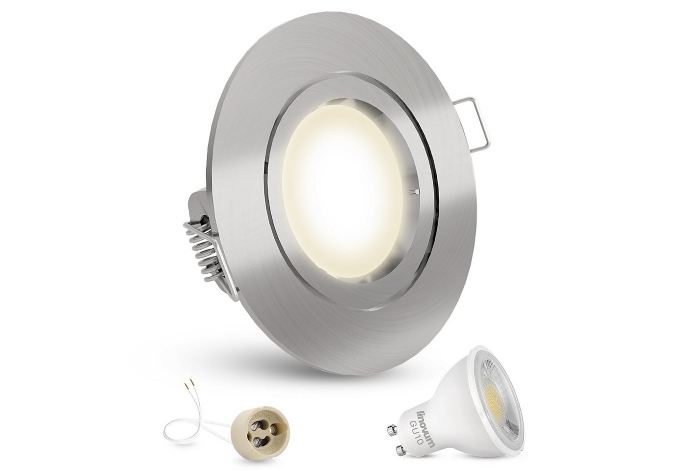 linovum LED Einbaustrahler LED Einbaustrahler neutralweiss GU10 6W 230V - Edelstahl Optik rund, Neutralweiß von linovum