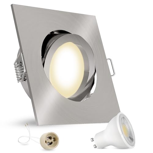 linovum LED Einbaustrahler Spot eckig GU10 schwenkbar - Einbauleuchte LED Edelstahl Optik inkl. LED GU10 6W neutralweiß 230V von linovum