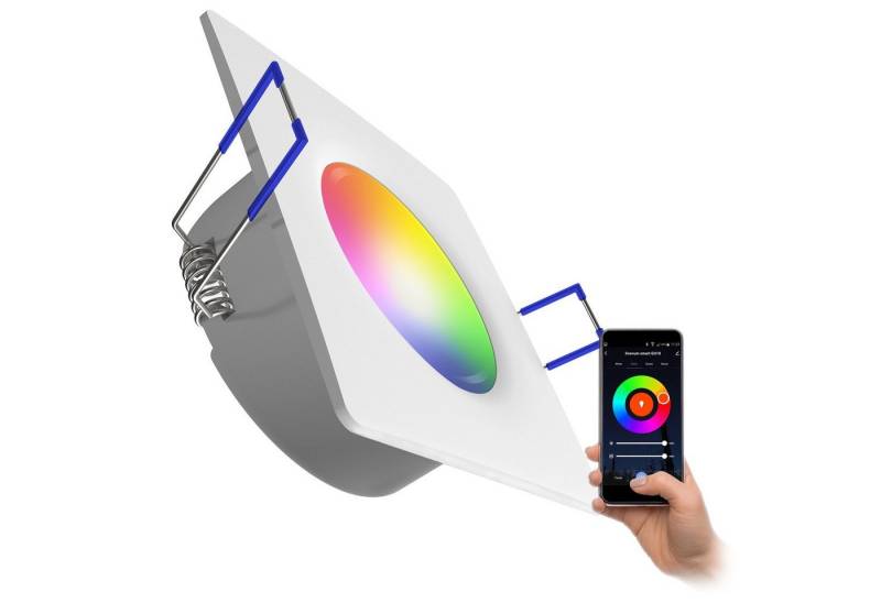 linovum LED Einbaustrahler WEEVO LED Einbauleuchte IP44 flach & quadratisch RGBW mit Alexa Google, LED-Leuchtmittel fest verbaut von linovum