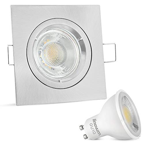 linovum LED Einbaustrahler eckig Edelstahl Optik gebürstet für 230V mit 3W GU10 Leuchtemittel neutralweiß 4000K inkl. Fassung von linovum