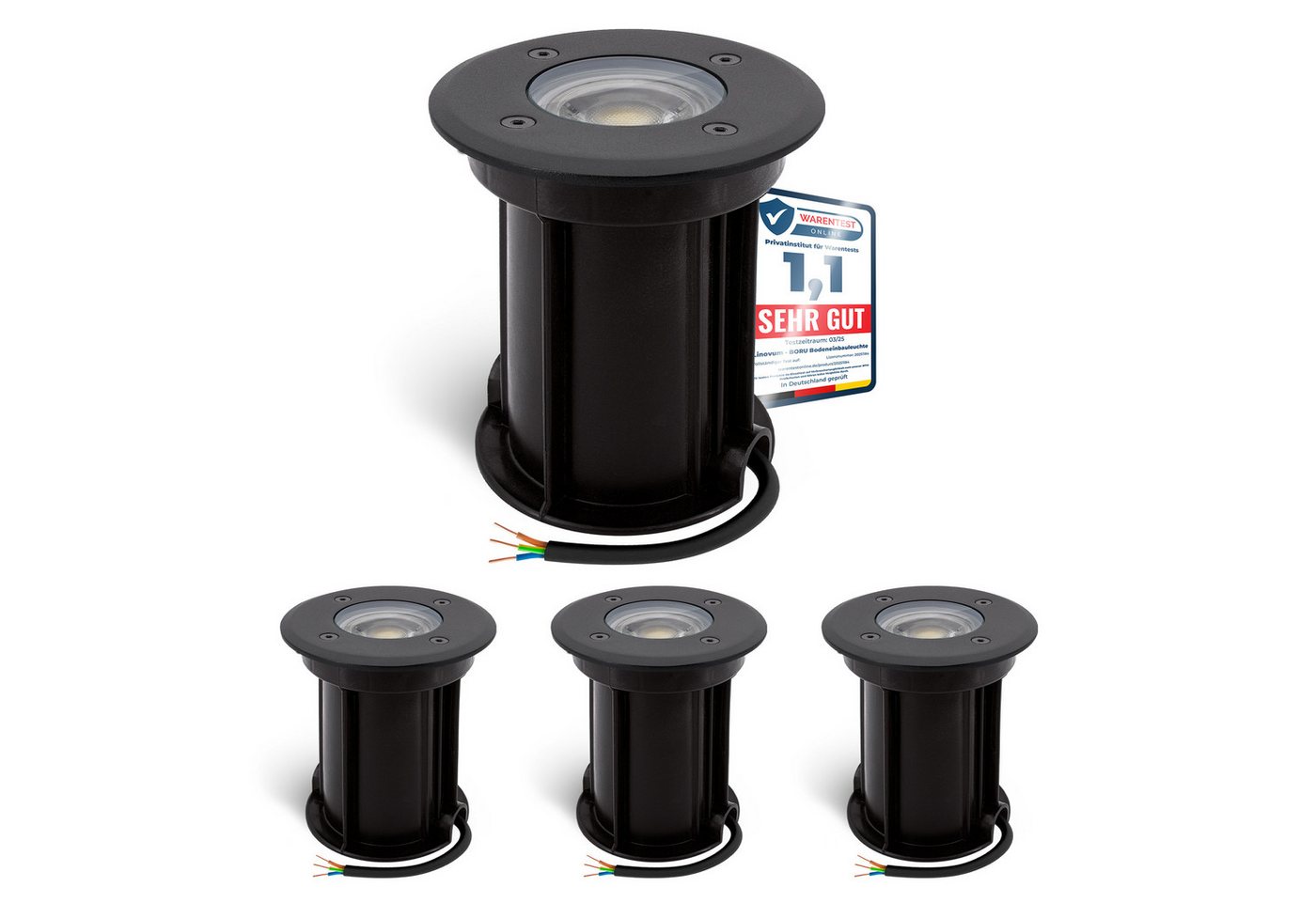 linovum LED Gartenleuchte 4 x BORU LED Bodeneinbauspots schwarz IP67 mit GU10 LED Strahler, Warmweiß linovum LED Gartenleuchte 4 x BORU LED Bodeneinbauspots schwarz IP67 mit GU10 LED Strahler, Warmweiß von linovum