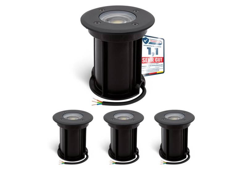 linovum LED Gartenleuchte 4 x BORU LED Bodeneinbauspots schwarz IP67 mit GU10 LED Strahler, Warmweiß von linovum
