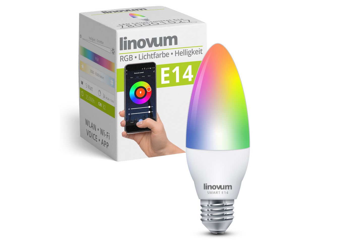 linovum LED-Leuchtmittel Smarte LED E14 Kerze steuerbar via App & Sprache Alexa Google RGBW, E14, RGB linovum LED-Leuchtmittel Smarte LED E14 Kerze steuerbar via App & Sprache Alexa Google RGBW, E14, RGB von linovum
