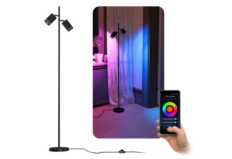 linovum LED Stehlampe TAVIRA Stehlampe schwarz 2-flammig mit Smart GU10 LEDs WLAN, RGB von linovum