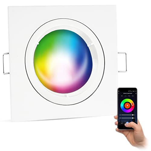 linovum RGB Einbaustrahler 4er Set weiß mit GU10 Wifi Birne tauschbar - kompatibel mit Alexa & Google - farbwechsel Deckenspot RGBW von linovum