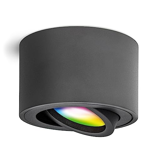 linovum SMOL Aufbau Deckenleuchte RGB SMART rund flach schwenkbar in anthrazit grau - Deckenspot Ø 80 mm Fassung für 1x LED Modul von linovum