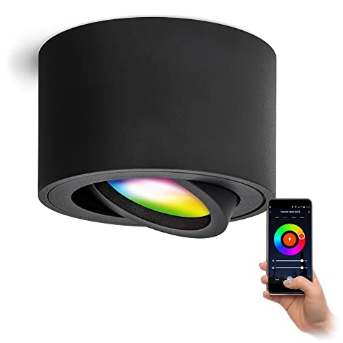 linovum SMOL Aufbau Deckenspot flach schwenkbar kompatibel mit Alexa & Google - Deckenlampe schwarz mit Smarthome RGBW LED 230V von linovum