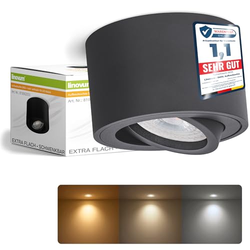 linovum SMOL Aufbauleuchte flach rund Spot schwenkbar anthrazit mit LED Modul drei Lichtfarben 3CCT lumiFLEX - Deckenspot 230V 4W von linovum