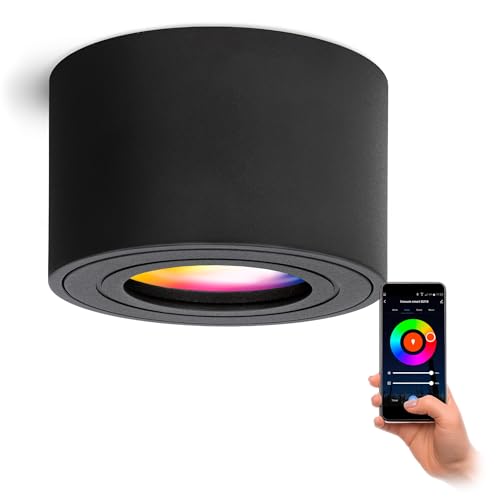linovum SMOL-W LED Aufbau Spotstrahler flach schwarz IP44 kompatibel mit Alexa & Google - Deckenlampe schwarz mit Smarthome RGBW von linovum